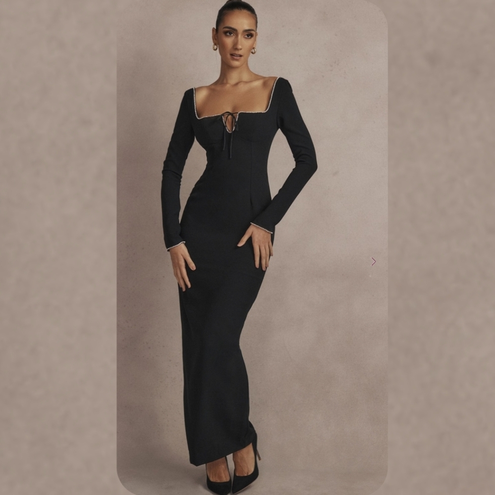 House Of CB Rosa Black Crystal Embellished Maxi Dress New Size S